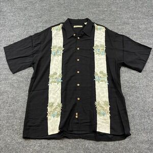 Batik Bay Mens Hawaiian Shirt Size XL Black Rayon Tropical Panel Camp Aloha